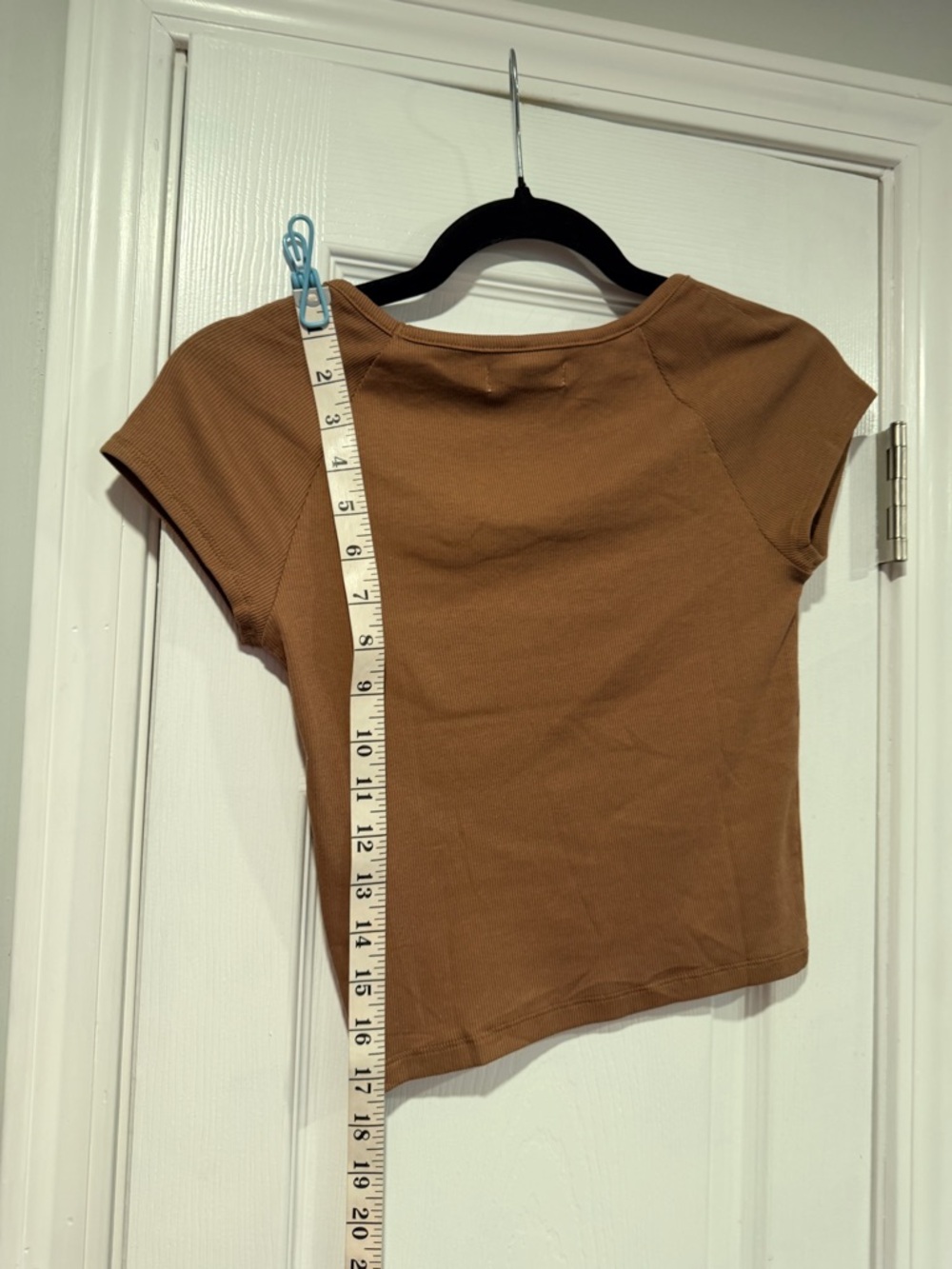 NWOT Madewell Size S Brown Square Neck Short Sleeve Ribbed Stretch Cropped Top - Picture 6 of 8
